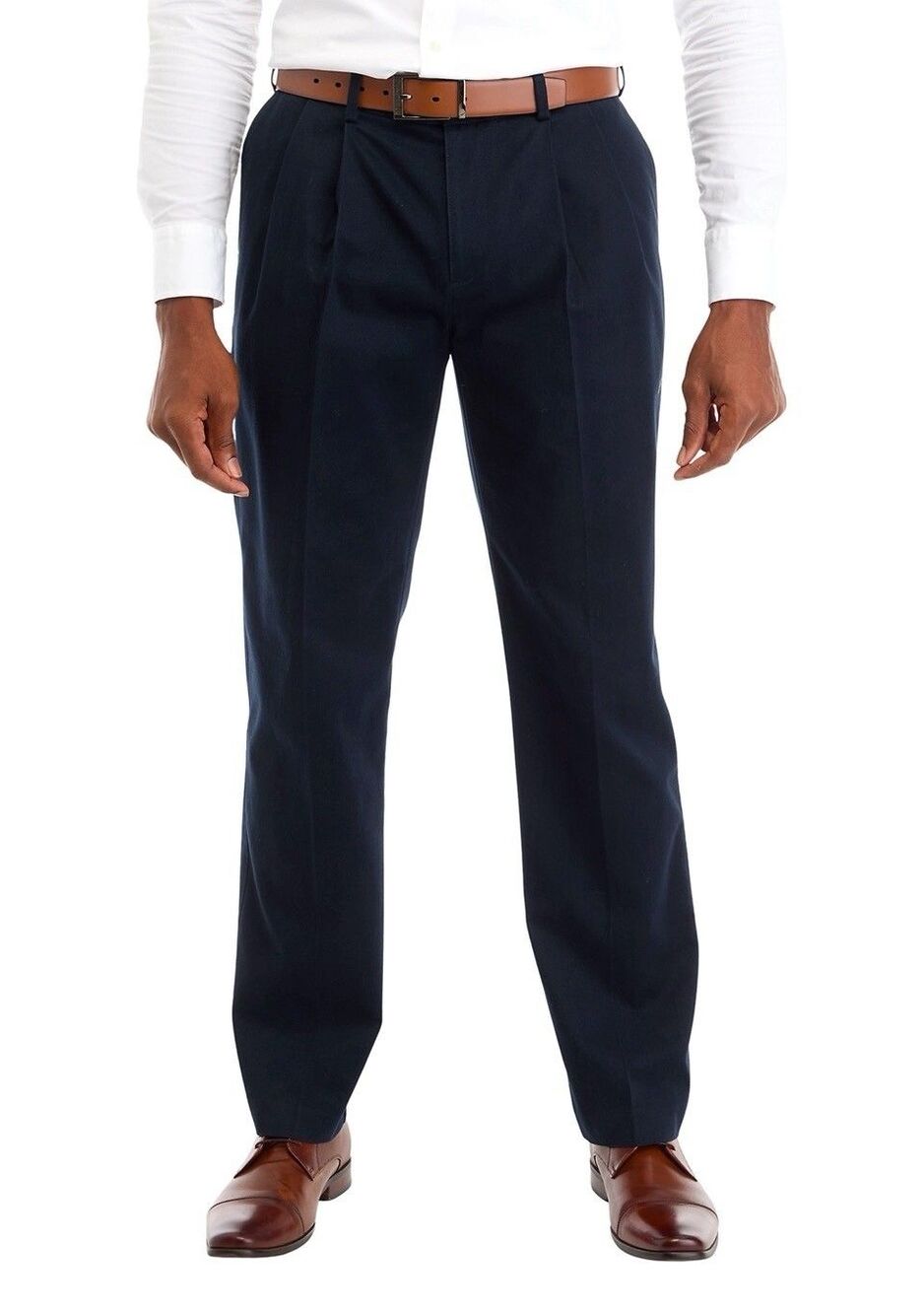 NWT Savane Pleated Performance Chino Comfort Waist Dark Navy Blue Men 40x30 (A6)